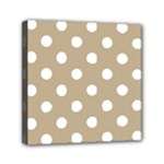 Polka Dots - White on Khaki Brown Mini Canvas 6  x 6  (Stretched)