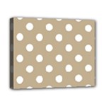 Polka Dots - White on Khaki Brown Canvas 10  x 8  (Stretched)