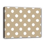 Polka Dots - White on Khaki Brown Canvas 14  x 11  (Stretched)