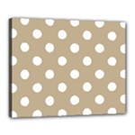 Polka Dots - White on Khaki Brown Canvas 20  x 16  (Stretched)