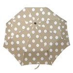 Polka Dots - White on Khaki Brown Folding Umbrella