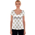 Polka Dots - Khaki Brown on White Women s V-Neck Cap Sleeve Top