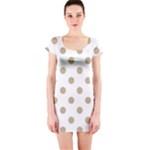 Polka Dots - Khaki Brown on White Short Sleeve Bodycon Dress