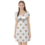 Polka Dots - Khaki Brown on White Short Sleeve Skater Dress