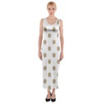 Polka Dots - Khaki Brown on White Fitted Maxi Dress