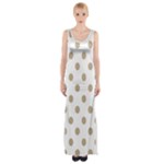 Polka Dots - Khaki Brown on White Maxi Thigh Split Dress