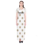 Polka Dots - Khaki Brown on White Short Sleeve Maxi Dress