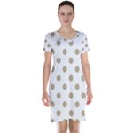 Polka Dots - Khaki Brown on White Short Sleeve Nightdress