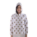 Polka Dots - Khaki Brown on White Hooded Wind Breaker (Women)