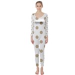 Polka Dots - Khaki Brown on White Long Sleeve Catsuit