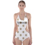 Polka Dots - Khaki Brown on White Cut-Out One Piece Swimsuit