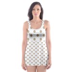 Polka Dots - Khaki Brown on White Skater Dress Swimsuit