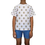 Polka Dots - Khaki Brown on White Kid s Short Sleeve Swimwear
