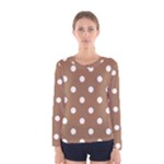 Polka Dots - White on French Beige Women s Long Sleeve T-shirt