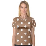 Polka Dots - White on French Beige Women s V-Neck Sport Mesh Tee