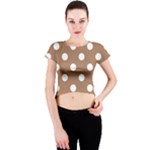 Polka Dots - White on French Beige Crew Neck Crop Top