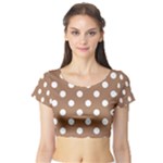 Polka Dots - White on French Beige Short Sleeve Crop Top (Tight Fit)