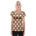 Polka Dots - White on French Beige Women s Cap Sleeve Top