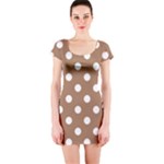 Polka Dots - White on French Beige Short Sleeve Bodycon Dress