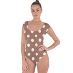 Polka Dots - White on French Beige Short Sleeve Leotard (Ladies)