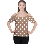 Polka Dots - White on French Beige Women s Cutout Shoulder Tee