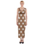 Polka Dots - White on French Beige Fitted Maxi Dress