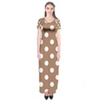 Polka Dots - White on French Beige Short Sleeve Maxi Dress
