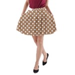 Polka Dots - White on French Beige A-Line Pocket Skirt
