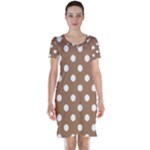 Polka Dots - White on French Beige Short Sleeve Nightdress