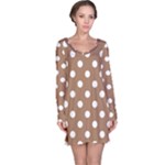 Polka Dots - White on French Beige Long Sleeve Nightdress
