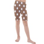 Polka Dots - White on French Beige Kid s Mid Length Swim Shorts