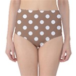 Polka Dots - White on French Beige High-Waist Bikini Bottoms