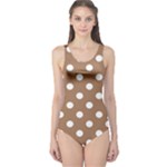 Polka Dots - White on French Beige One Piece Swimsuit