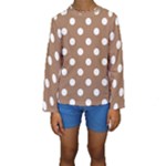 Polka Dots - White on French Beige Kid s Long Sleeve Swimwear