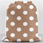 Polka Dots - White on French Beige Drawstring Bag (Large)