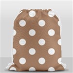 Polka Dots - White on French Beige Drawstring Bag (Small)