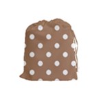 Polka Dots - White on French Beige Drawstring Pouch (L)