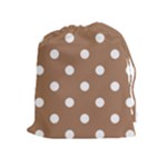 Polka Dots - White on French Beige Drawstring Pouch (XL)