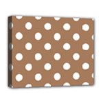 Polka Dots - White on French Beige Deluxe Canvas 20  x 16  (Stretched)