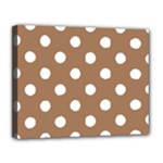 Polka Dots - White on French Beige Canvas 14  x 11  (Stretched)