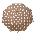 Polka Dots - White on French Beige Folding Umbrella