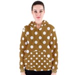 Polka Dots - White on Golden Brown Women s Zipper Hoodie