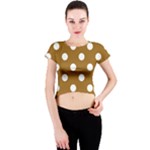 Polka Dots - White on Golden Brown Crew Neck Crop Top