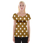 Polka Dots - White on Golden Brown Women s Cap Sleeve Top