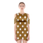 Polka Dots - White on Golden Brown Women s Cutout Shoulder Dress