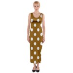 Polka Dots - White on Golden Brown Fitted Maxi Dress