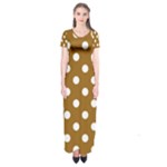 Polka Dots - White on Golden Brown Short Sleeve Maxi Dress