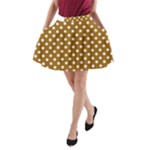 Polka Dots - White on Golden Brown A-Line Pocket Skirt