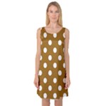 Polka Dots - White on Golden Brown Sleeveless Satin Nightdress