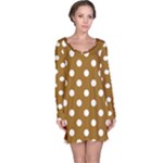 Polka Dots - White on Golden Brown Long Sleeve Nightdress